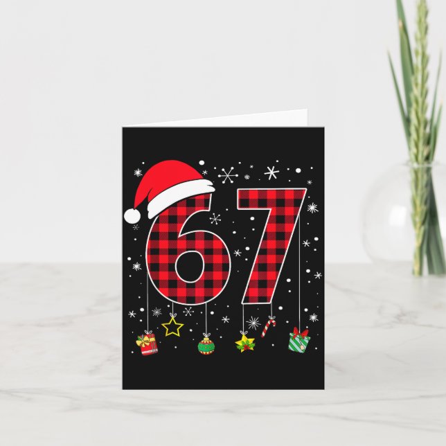 Tarjeta Funny Six Seven 6 7 Meme 67 Christmas Red Plaid Xm (Anverso)
