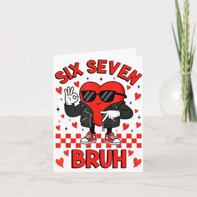 Tarjeta Funny Six Seven Bruh 6 7 Meme Valentines Heart Boy (Anverso)
