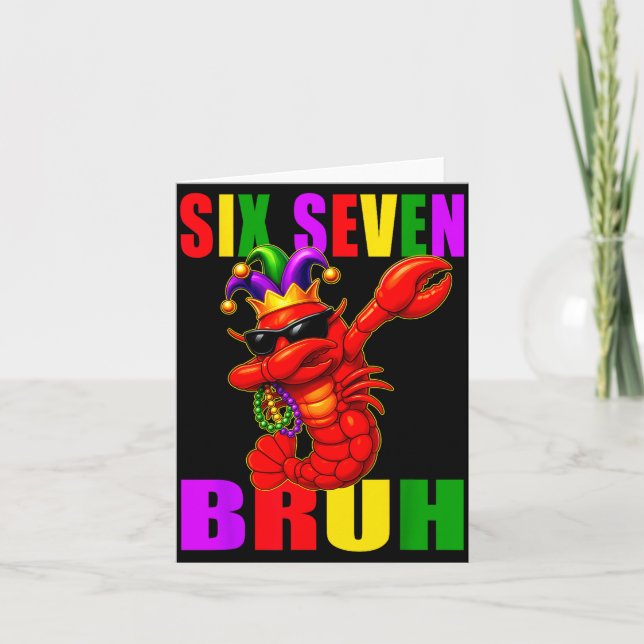 Tarjeta Funny Six Seven Bruh Mardi Gras 6 7 Meme Crawfish  (Anverso)