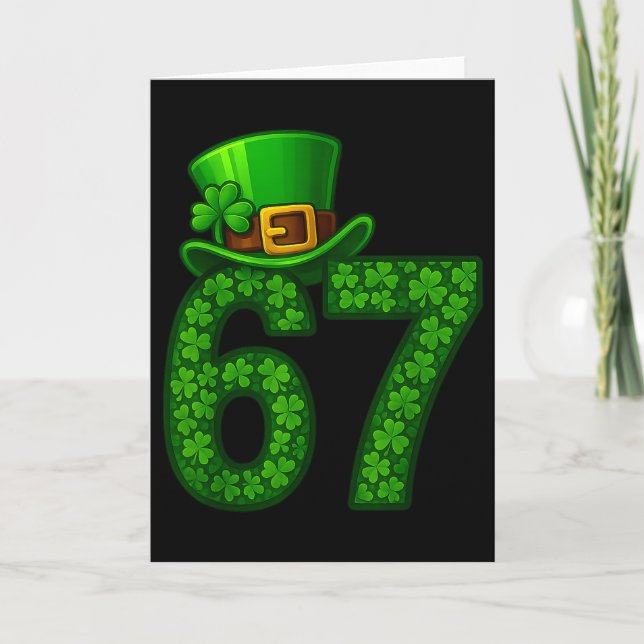 Tarjeta Funny Six Seven Meme 67 St Patricks Day Shamrocks  (Anverso)