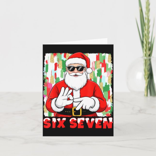 Tarjeta Funny Six Seven Meme Christmas Santa Saying 6 7 Bo (Anverso)