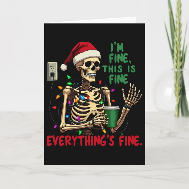 Tarjeta Funny Skeleton Christmas Lights I'm Fine Everythin (Anverso)
