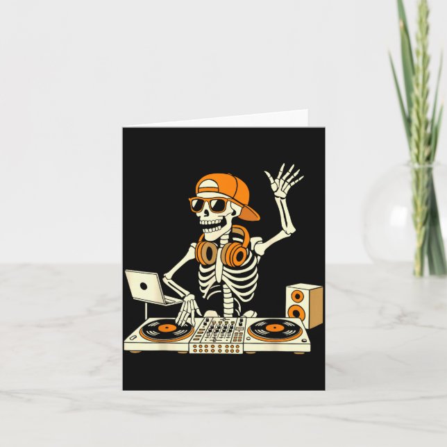 Tarjeta Funny Skeleton Dj Halloween Costume Music Lovers M (Anverso)