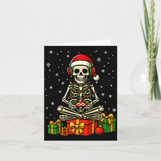 Tarjeta Funny Skeleton Game Controller Xmas Lights Men Wom (Anverso)