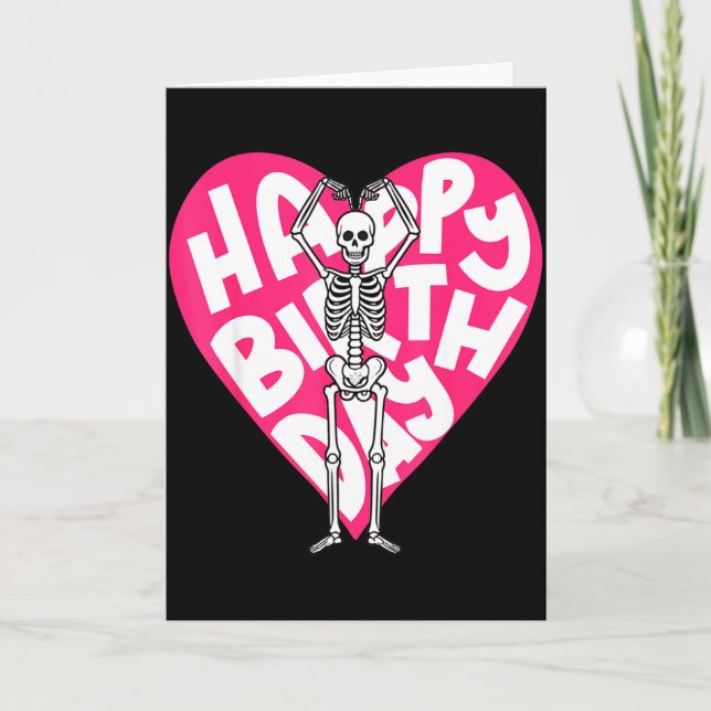 Tarjeta Funny Skeleton Heart Valentine’s Day In Retro Birt (Anverso)