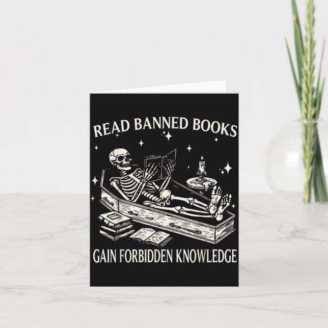 Tarjeta Funny Skeleton Read Banned Books Gain Forbidden Kn (Anverso)