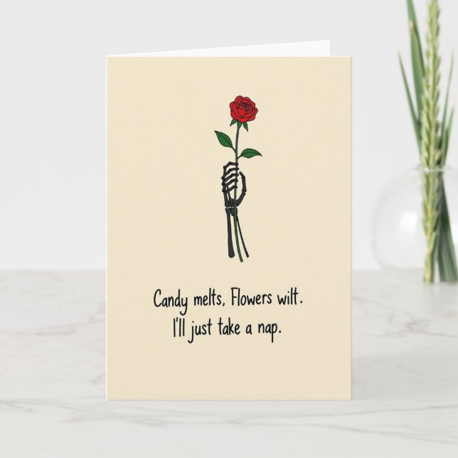 Tarjeta Funny Skeleton Rose Nap Card (Anverso)