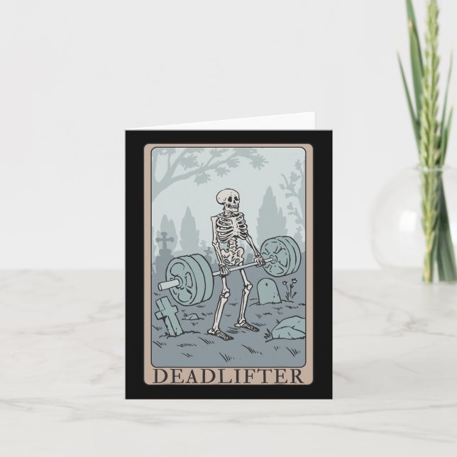 Tarjeta Funny Skeleton Tarot Card Deadlifter Bodybuilding (Anverso)