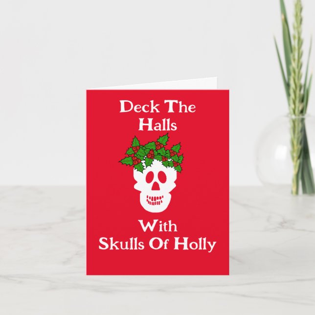 Tarjeta Funny Skulls of Holly Navidades Card (Anverso)