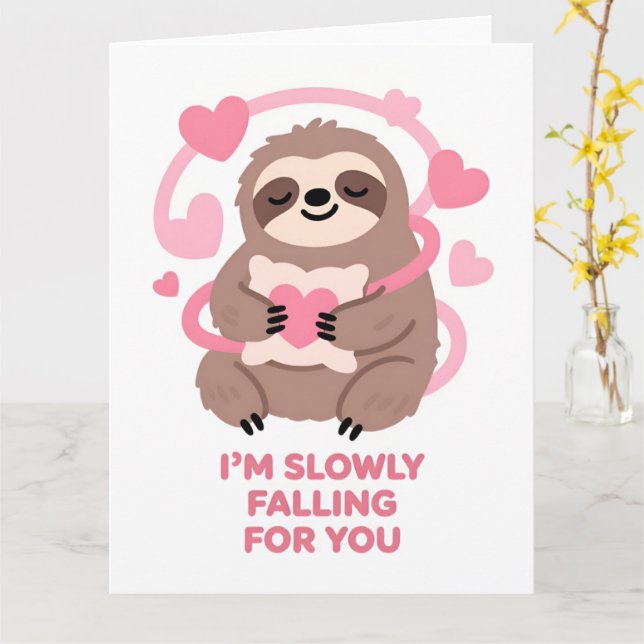 Tarjeta Funny Sloth Love Valentine Greeting Card (flor amarilla)