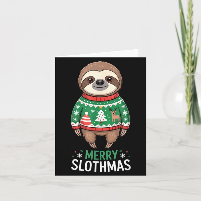 Tarjeta Funny Sloth Lover Christmas Merry Slothmas Ugly Ho (Anverso)