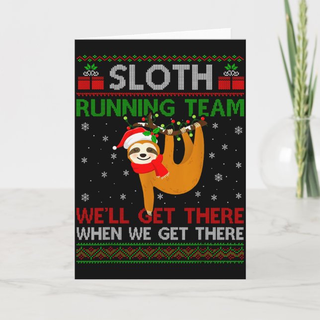 Tarjeta Funny Sloth Running Team Xmas Lights Ugly Sloth Ch (Anverso)
