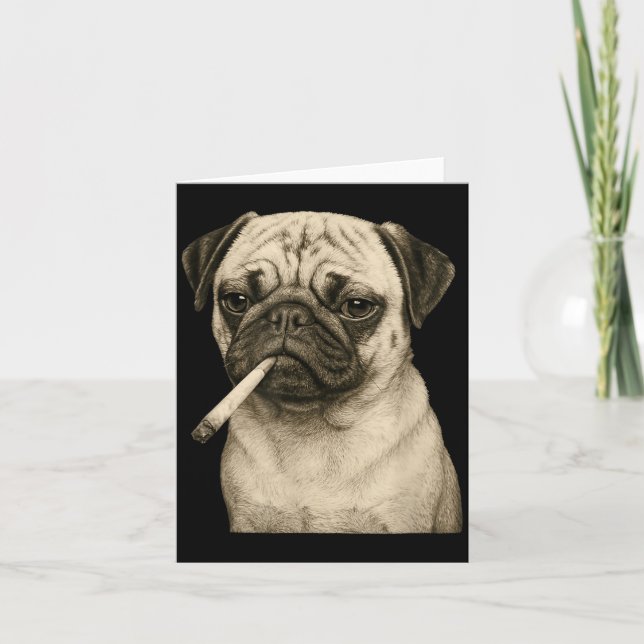 Tarjeta Funny Smoking Pug Dog Cigarette Gen Z Meme Graphic (Anverso)