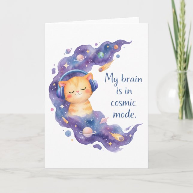 Tarjeta Funny Space Cat My Brain Is In Cosmic Mode Galaxy (Anverso)