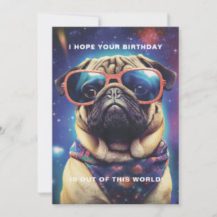 Tarjeta Funny Space Pug con Personalizado de gafas de sol 
