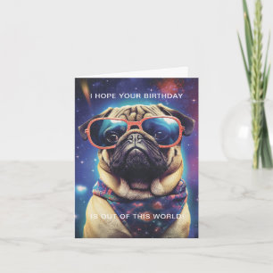 Tarjeta Funny Space Pug con Personalizado de gafas de sol 