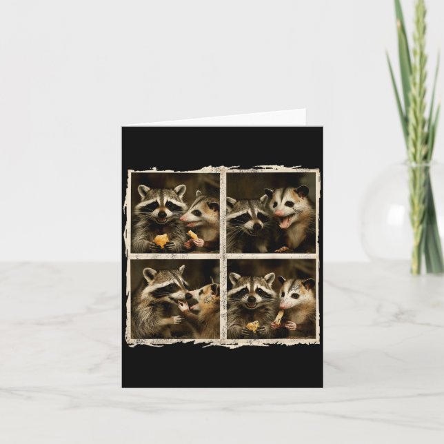 Tarjeta Funny Ssum And Raccoon Photobooth Selfie Trash Fer (Anverso)