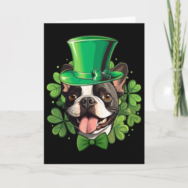 Tarjeta Funny St Patricks Boston Terrier  (Anverso)