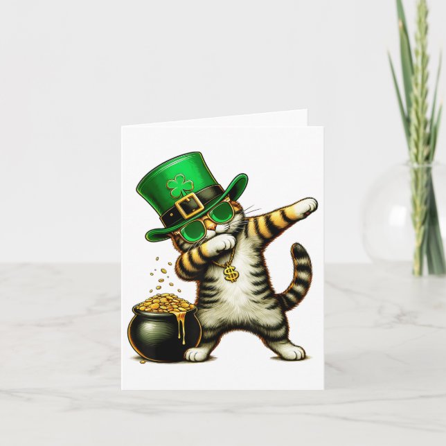 Tarjeta Funny St Patricks Day Dabbing Cat St Paddy (Anverso)