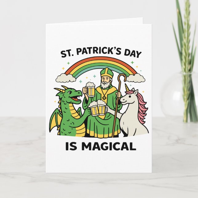 Tarjeta Funny St Patricks Day Magical Dragon Unicorn Beer  (Anverso)