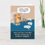 Tarjeta Funny Standup Comic Dog Cumpleaños<br><div class="desc">Aquí hay una tarjeta de cumpleaños divertida que presenta a un perro que le está dando un intento a standup después de dominar fácilmente la orden de "sentarse". Oooooh,  no va bien. Gracias por elegir este diseño original de © Chuck Ingwersen. Publico personalizados todos los días en Instagram: https://www.instagram.com/captainscratchy</div>