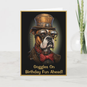 Tarjeta Funny Steampunk Birthday Boxer Dog Personalizado T