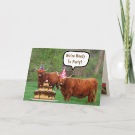Tarjeta Funny Steer and Cake Cumpleaños