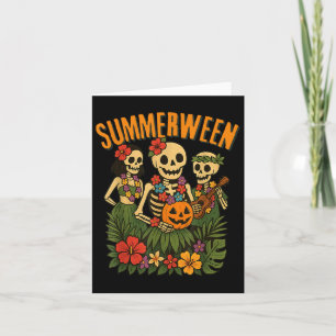 Tarjeta Funny Summerween Skeletons Luau Fiesta Halloween B