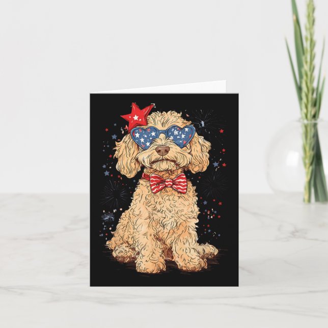 Tarjeta Funny Sungles Patriotic Goldendoodle Merica 4 de (Anverso)