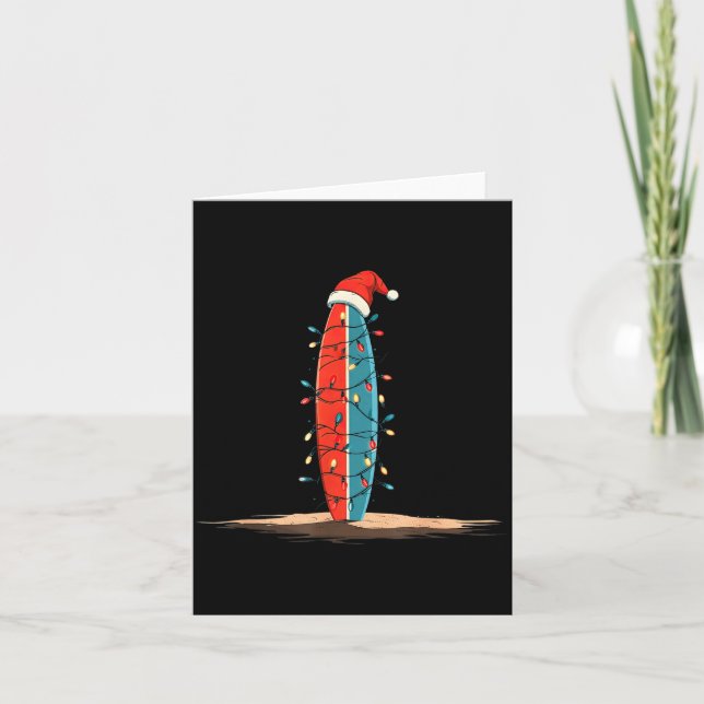 Tarjeta Funny Surf Christmas Lights Lover Surfboard Surfin (Anverso)
