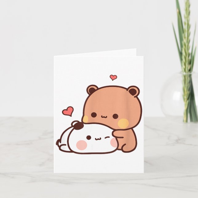 Tarjeta Funny Sweet Kawaii Kp Bear Panda Hugging Couple Lo (Anverso)