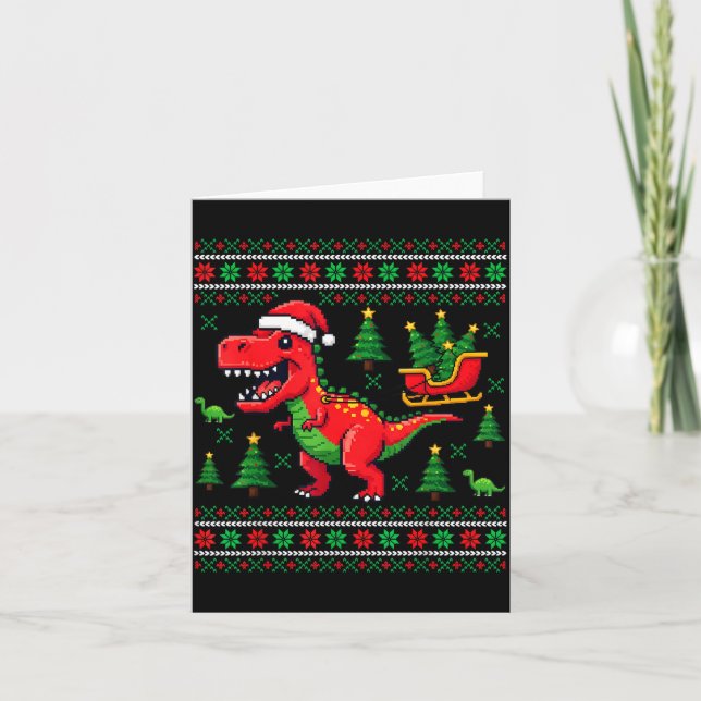 Tarjeta Funny T-rex Dinosaur Ugly Christmas Pajama Xmas  (Anverso)
