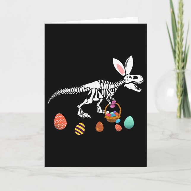 Tarjeta Funny T Rex Easter Skeleton Bunny Sket Egg Hunt Ea (Anverso)