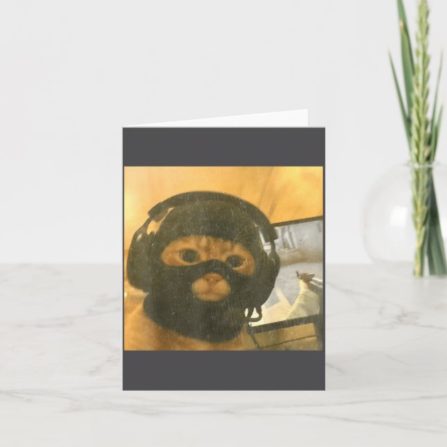 Tarjeta Funny Tactical Gamer Cat Meme Graphic  (Anverso)