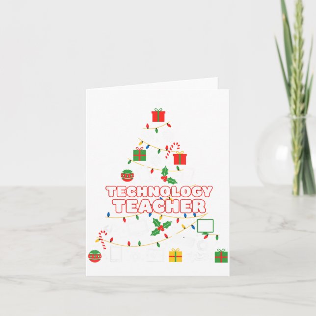 Tarjeta Funny Technology Teacher Christmas Tree Lights Wom (Anverso)