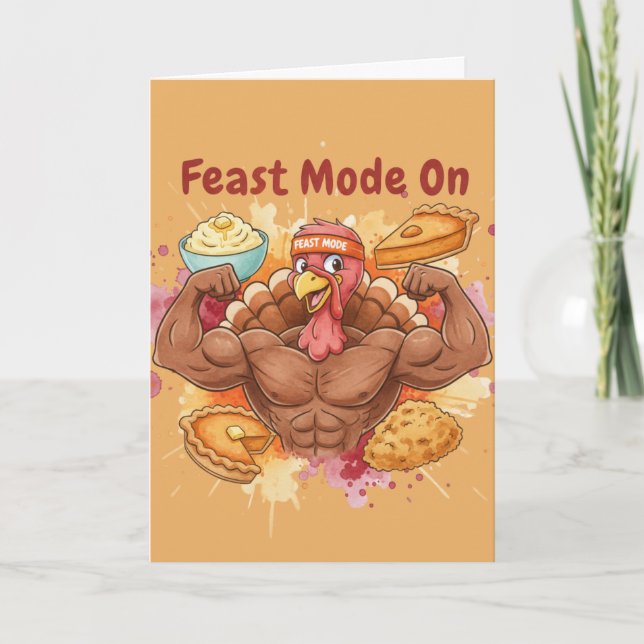 Tarjeta Funny Thanksgiving Card – Feast Mode On (Anverso)