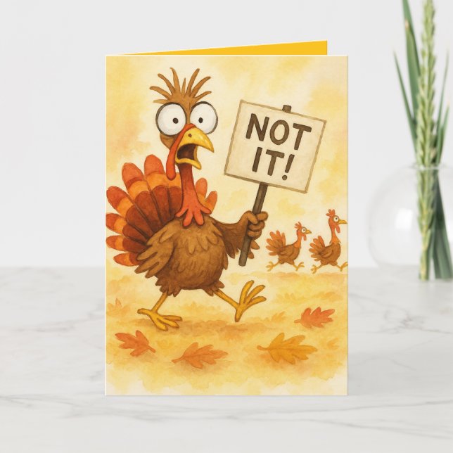Tarjeta Funny Thanksgiving Card – Turkey Trouble (Anverso)
