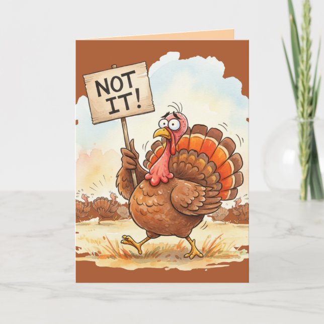 Tarjeta Funny Thanksgiving Card – Turkey Trouble (Anverso)