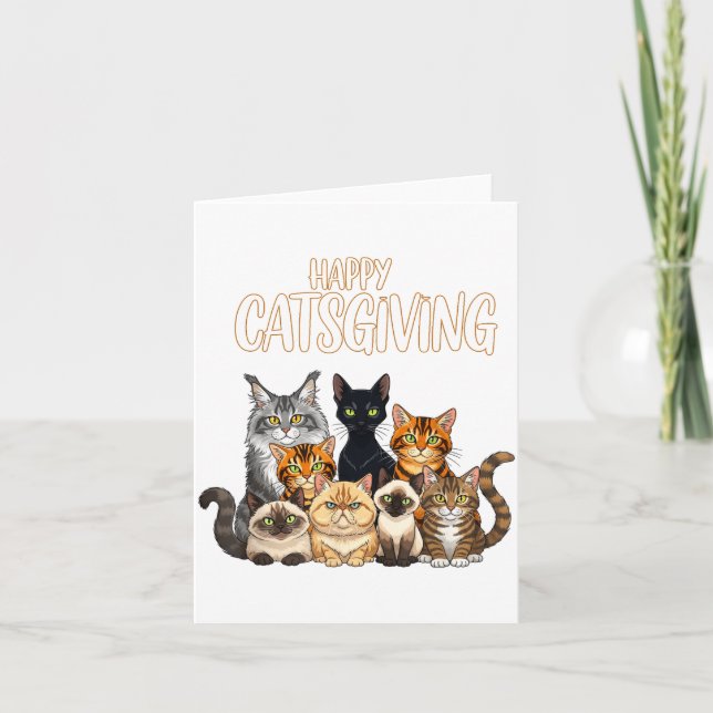 Tarjeta Funny Thanksgiving Cat Lovers Gift Happy Catsgivin (Anverso)