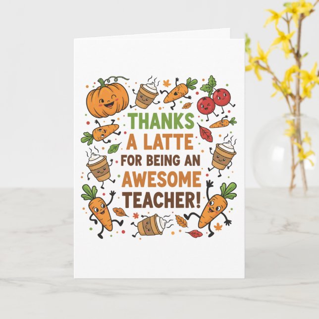 Tarjeta Funny Thanksgiving Teacher Card – Thanks a Latte (flor amarilla)