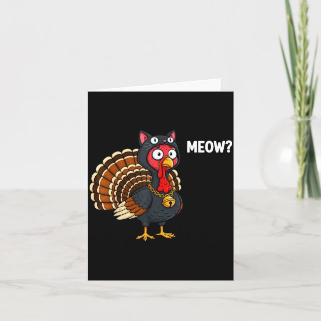 Tarjeta Funny Thanksgiving Turkey Meow Cat Disguise Men Wo (Anverso)