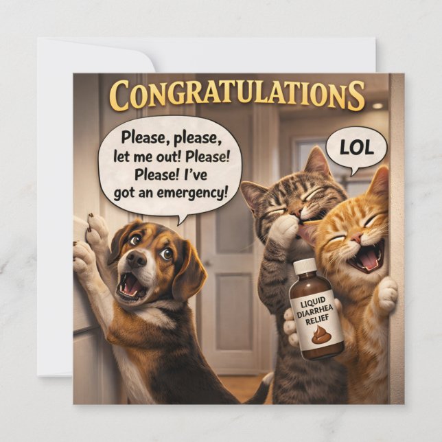Tarjeta Funny the prank dog and cat congratulations readin (Anverso)