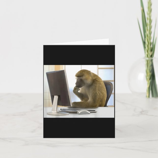 Tarjeta Funny Thinking Monkey Meme Office Curious Ape Brai (Anverso)