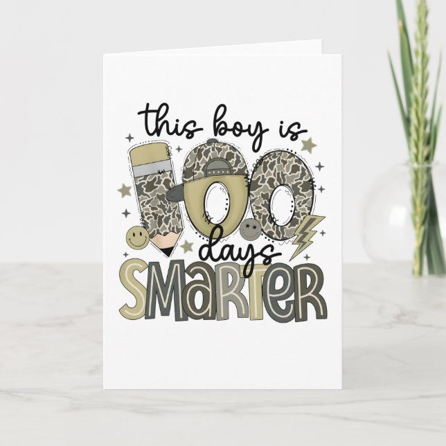 Tarjeta Funny This Boy Is 100 Days Smarter School (Anverso)