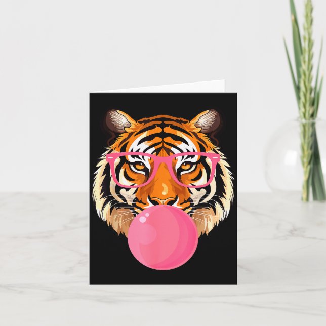 Tarjeta Funny Tiger Gles Blowing Bubble Gum Cute Tiger Fac (Anverso)