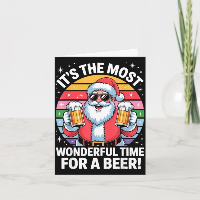 Tarjeta Funny Time For A Beer Santa Christmas  (Anverso)