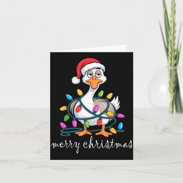 Tarjeta Funny Tired Goose Christmas Lights Silly Holiday F (Anverso)