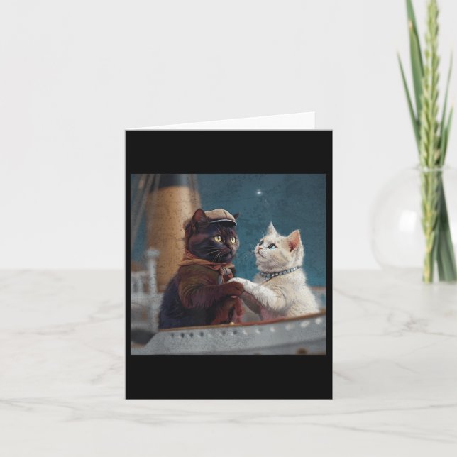 Tarjeta Funny Titanic Movie Cat Meme Rms Cruise Ship Men W (Anverso)