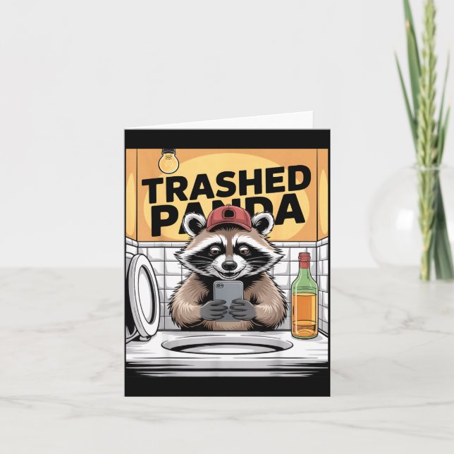 Tarjeta Funny Trashed Panda Raccoon Gets Drunk  (Anverso)