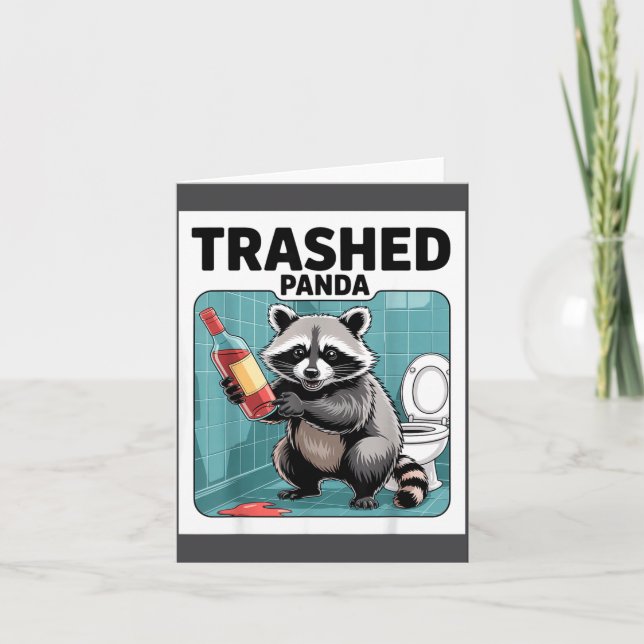 Tarjeta Funny Trashed Panda Raccoon Gets Drunk  (Anverso)